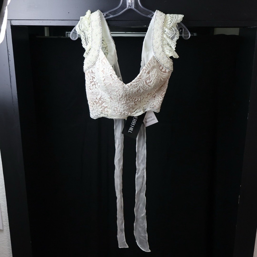 Sherri Hill 51230 Ivory Lace Pearl Mermaid Prom Formal Gown NWT Size 4 w/ Bag - Picture 14 of 16